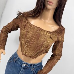 Hera Collection Celebrity Fashion Coquette Metallic Boned Cropped Corset Top NWT